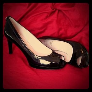 Stuart Weitzman Black Patent Peep Toe Heel